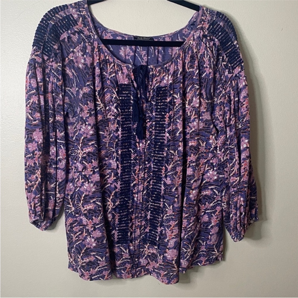 Lucky Brand Purple Embroidered Patterned Blouse - Picture 2 of 5
